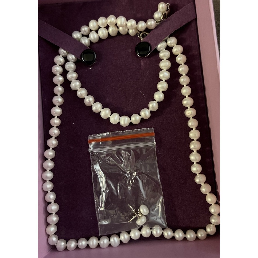 Palm Beach Jewelry Freshwater Pearl Set Gold Tone Bracelet, Necklace Earrings